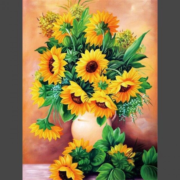 Sonnenblumen in Vase auf Tisch Diamond Painting Diamant Malerei