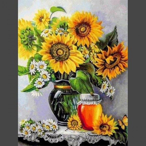 Sonnenblume mit Glas Honig Diamond Painting Diamant Malerei