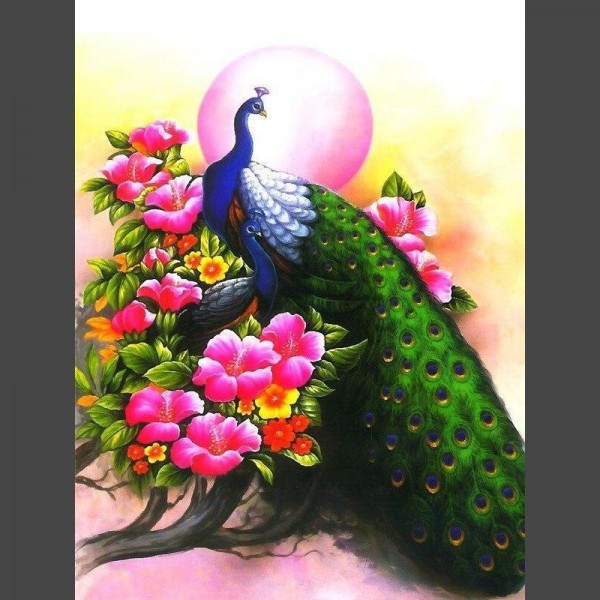 Pfaue mit Kirschblüten Diamond Painting Diamant Malerei