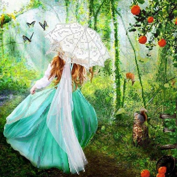 Frau mit Schirm Diamond Painting Diamant Malerei