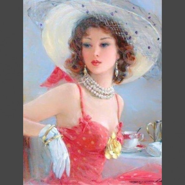 Frau mit Hut Diamond Painting Diamant Malerei
