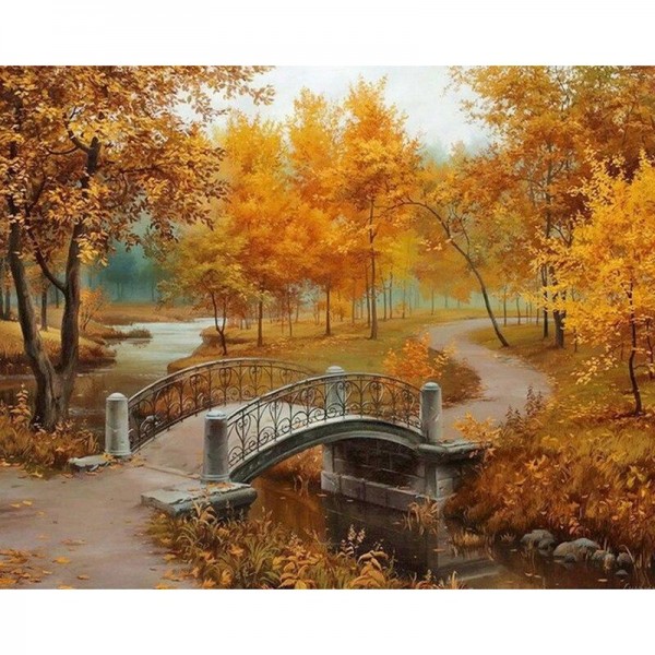 Brücke im Wald Diamond Painting Diamant Malerei