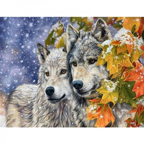 Wölfe neben Blätter Diamond Painting Diamant Malerei