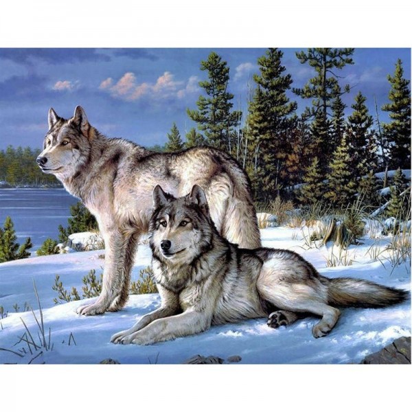 Wölfe im Wald Diamond Painting Diamant Malerei