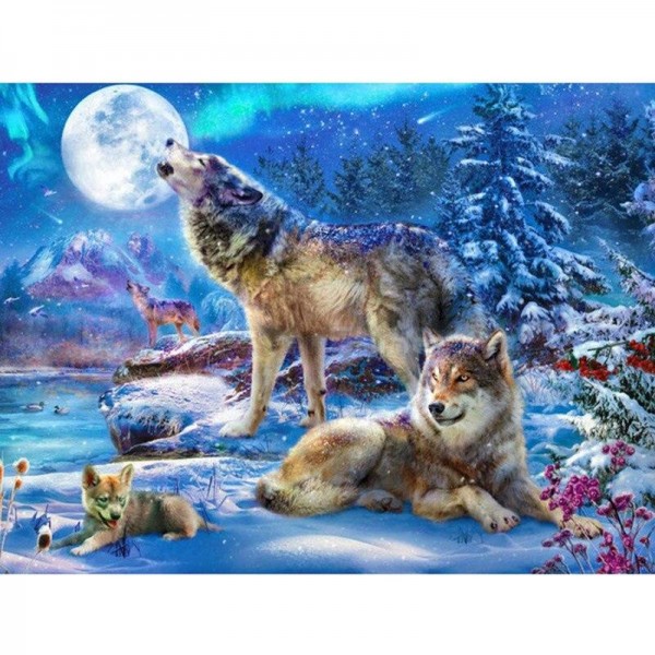Wolf Rudel im Winter Diamond Painting Diamant Malerei