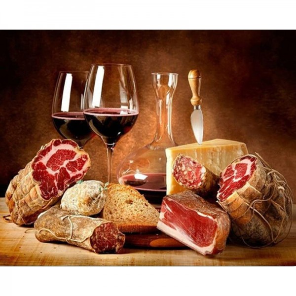 Wein & Fleisch Diamond Painting Diamant Malerei