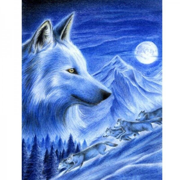 Schneeberg mit Wolf / Fantasie Diamond Painting Diamant Malerei