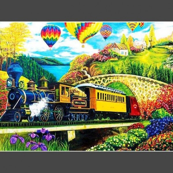 Heissluftballon mit Lokomotive Diamond Painting Diamant Malerei