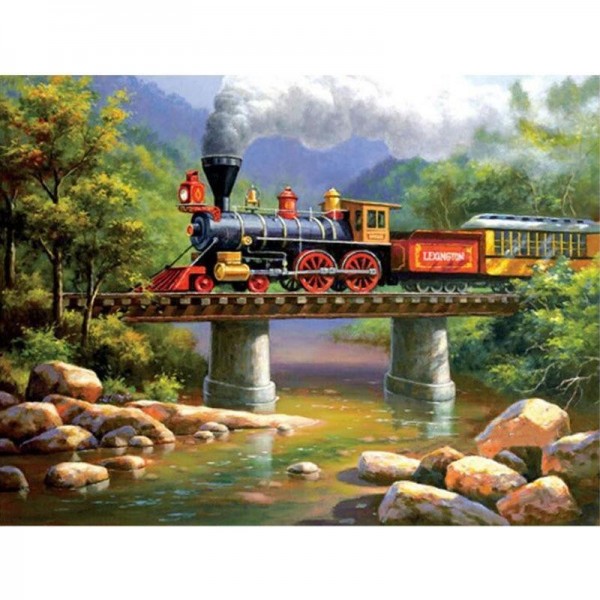 Lokomotive im Wald Diamond Painting Diamant Malerei