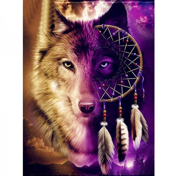 Wolf mit Traumfänger Diamond Painting Diamant Malerei