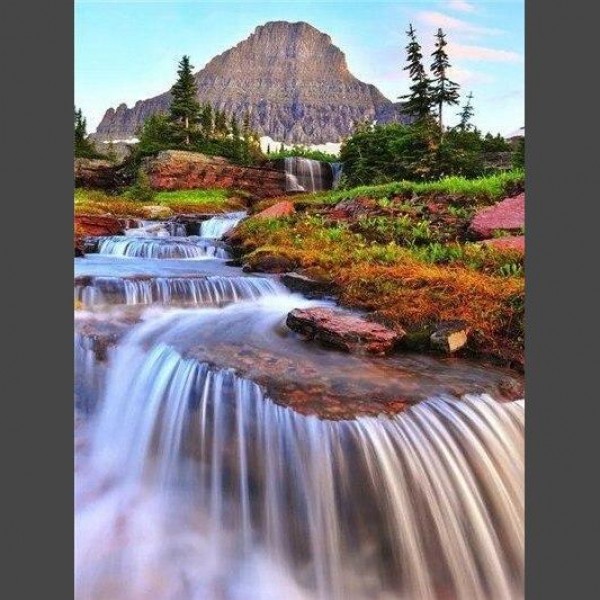 Wasserfall in den Bergen Diamond Painting Diamant Malerei
