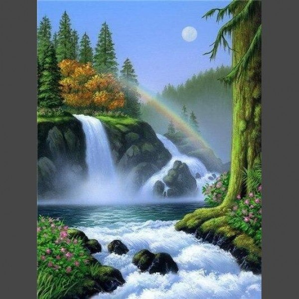 Wasserfall - Regenbogen Diamond Painting Diamant Malerei