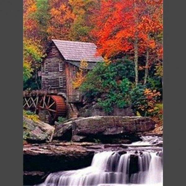 Wasserfall im Wald Diamond Painting Diamant Malerei