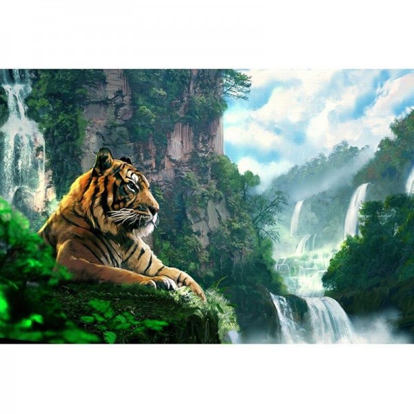 Tiger - Wasserfall Diamond Painting Diamant Malerei