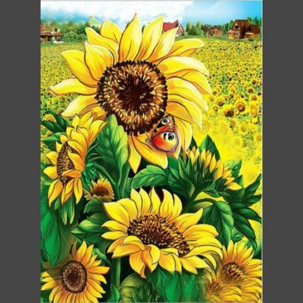 Sonnenblumen mit Schmetterling Diamond Painting Diamant Malerei