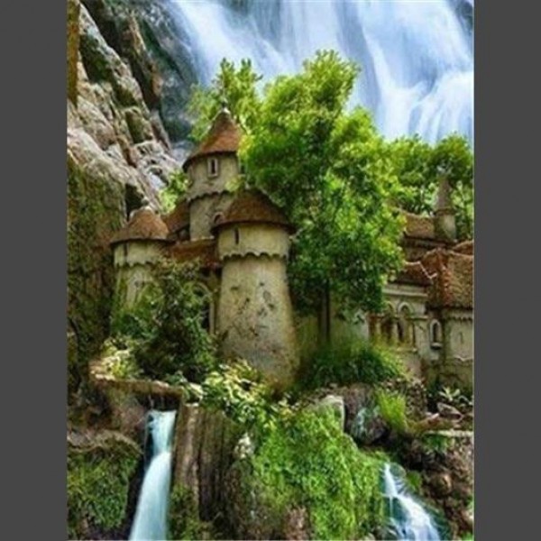 Wasserfall Schloss Diamond Painting Diamant Malerei