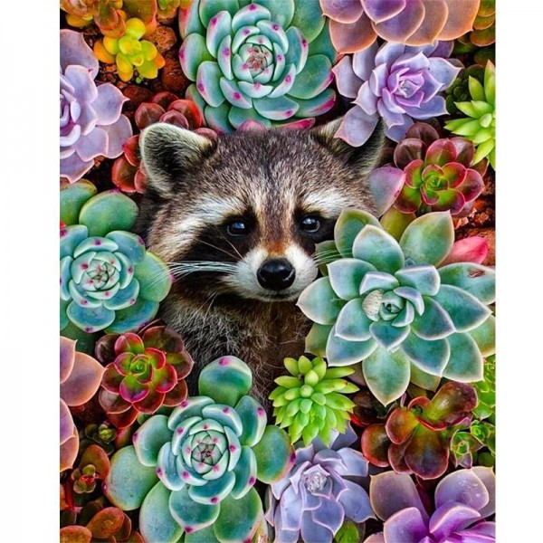 Waschbär mit Blumen Diamond Painting Diamant Malerei