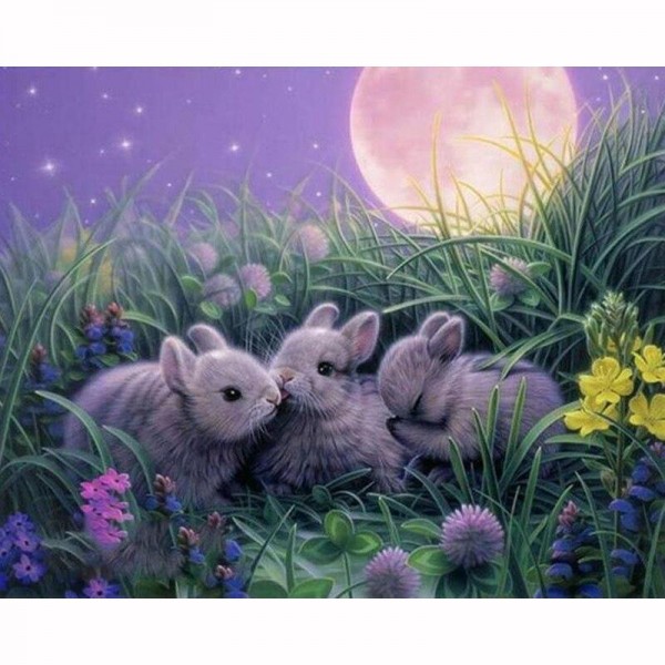 Hasen im Mondschein Diamond Painting Diamant Malerei