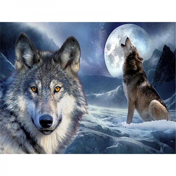 Wolf mit Mond Diamond Painting Diamant Malerei