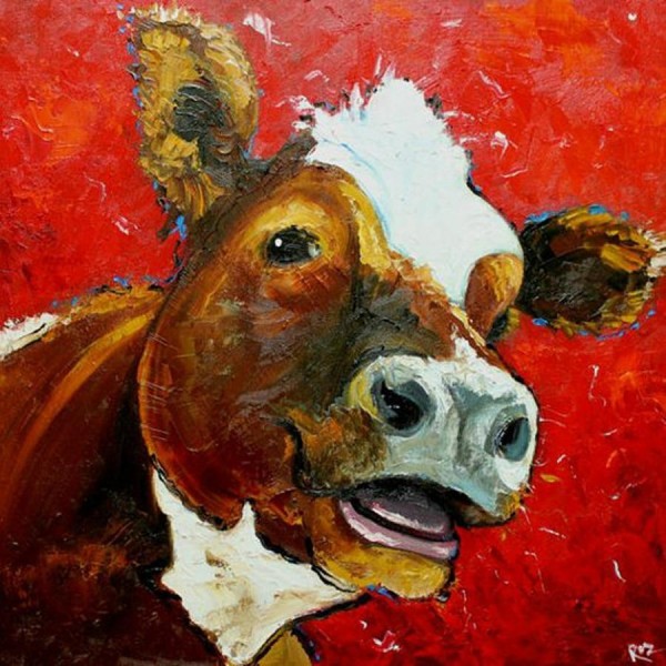 Kuh roter Hintergrund Diamond Painting Diamant Malerei