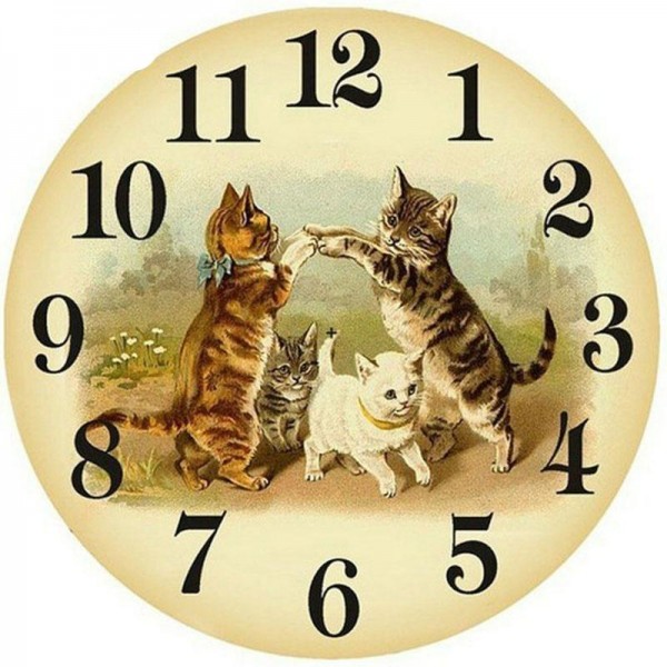 Uhr mit Katzen Diamond Painting Diamant Malerei