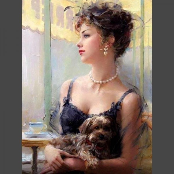 Pinup mit Hund Diamond Painting Diamant Malerei