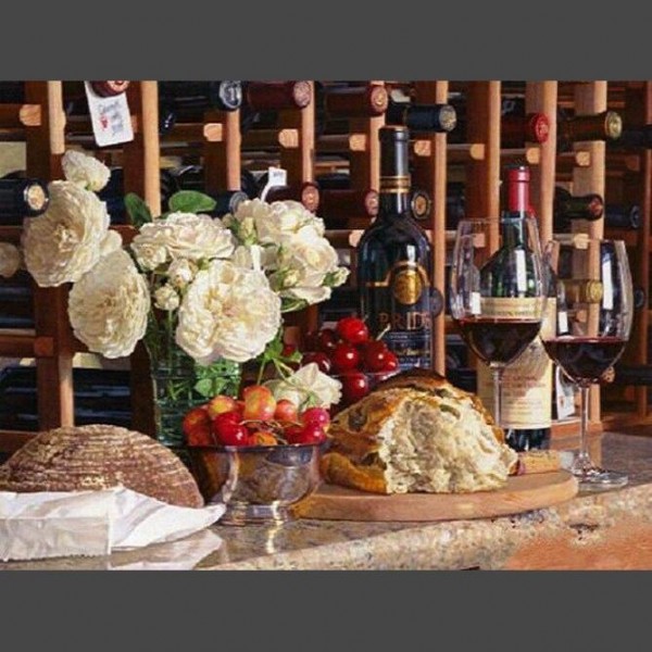 Wein mit Brot Diamond Painting Diamant Malerei