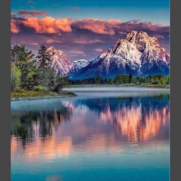 Landschaft mit Fluss & Berg Diamond Painting Diamant Malerei
