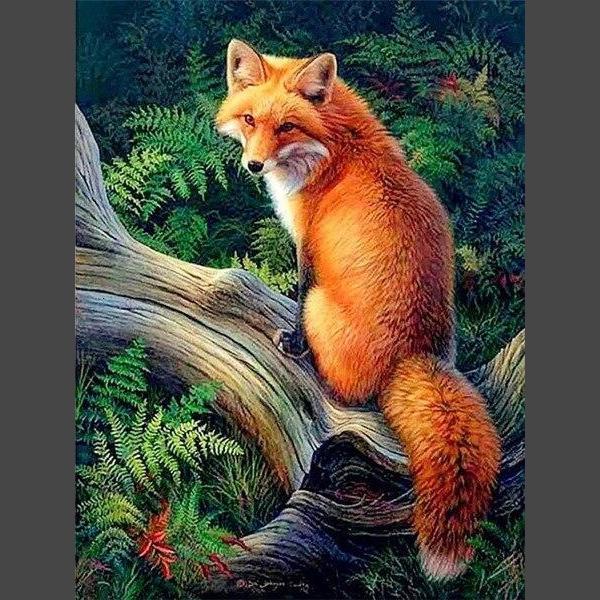 Fuchs auf Baumstamm Diamond Painting Diamant Malerei