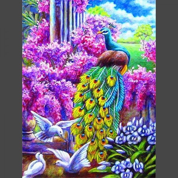 Pfau mit Vögel Diamond Painting Diamant Malerei