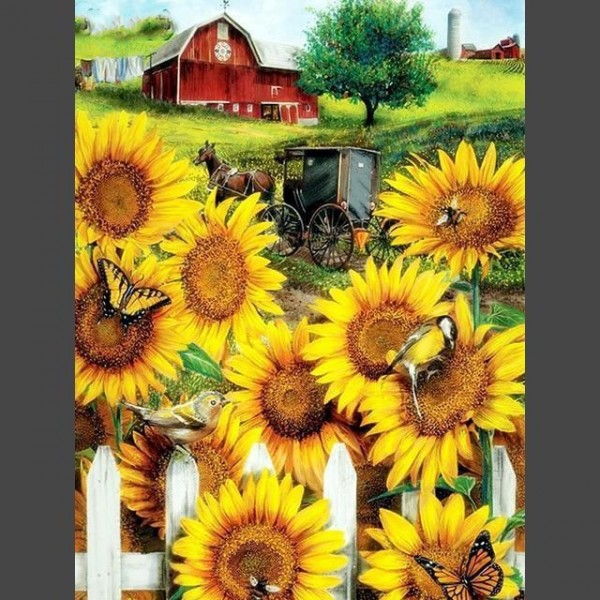 Sonnenblumen mit Vogel und Schmetterlinge Diamond Painting Diamant Mal