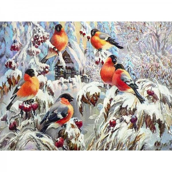 Vogel Gruppe im Winter Diamond Painting Diamant Malerei