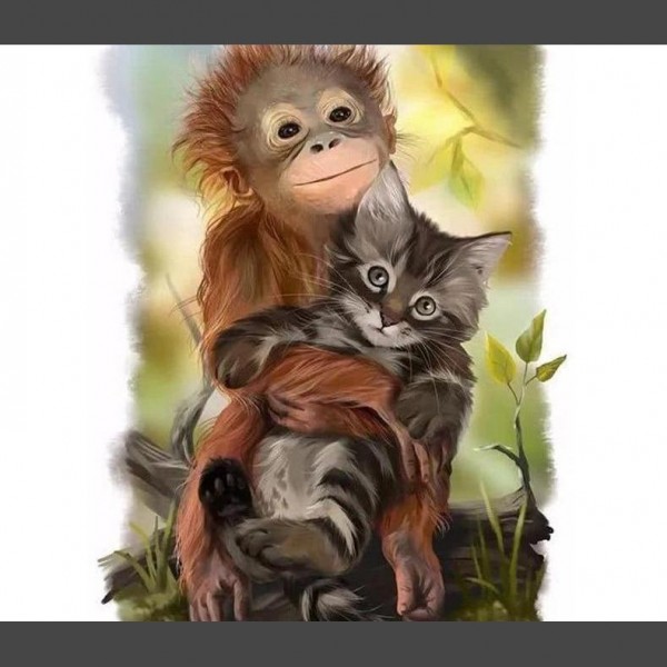 Affe mit Katze Diamond Painting Diamant Malerei